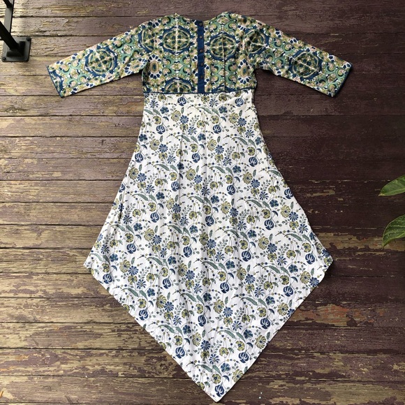 Kilol Floral Midi Dress Wooden Button Back Handkerchief Hem S - Picture 9 of 12